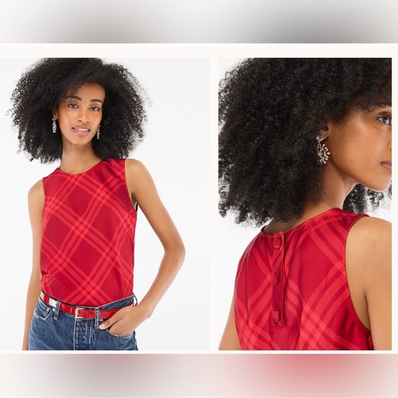 J. Crew Tops - J.Crew Red Plaid Silky Tank | Modern Graphic Print XS